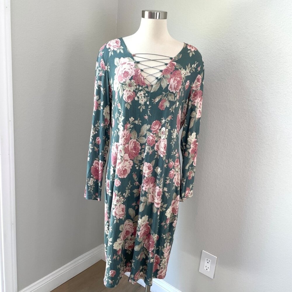 NEW Bold Elements Womens Plus XXL Floral V Neck Crisscross Lace Up Dress